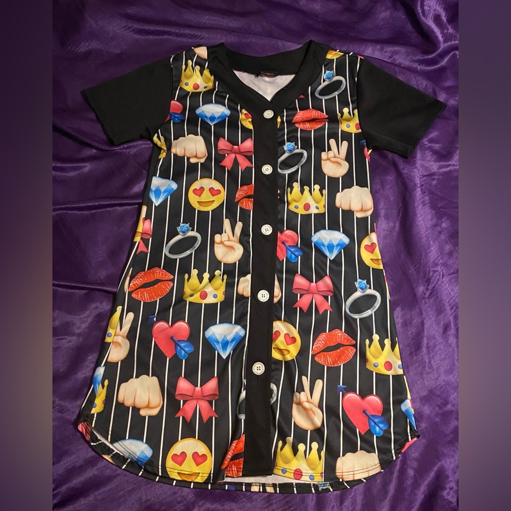 Emoji pin striped button down shirt dress